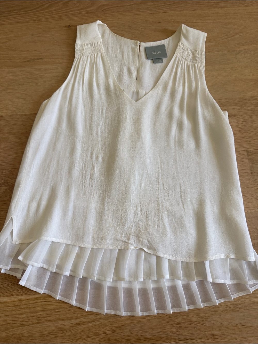 Maeve Cream V-Neck Sleeveless Pleated Hem Camisole